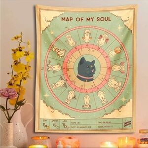 Cat zodiac Wall Tapestry - Green and Pink